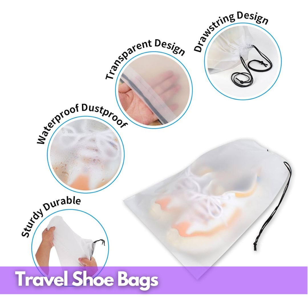 Cover Image for 5-Pack Clear Travel Shoe Bags – Waterproof & Dustproof Drawstring Storage