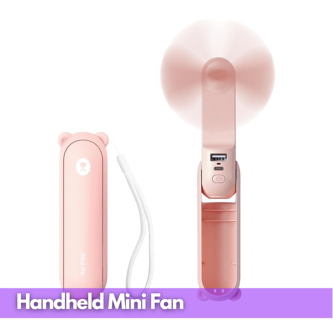 Cover Image for JISULIFE 3-in-1 Handheld Mini Fan – USB Rechargeable, Portable with Power Bank & Flashlight