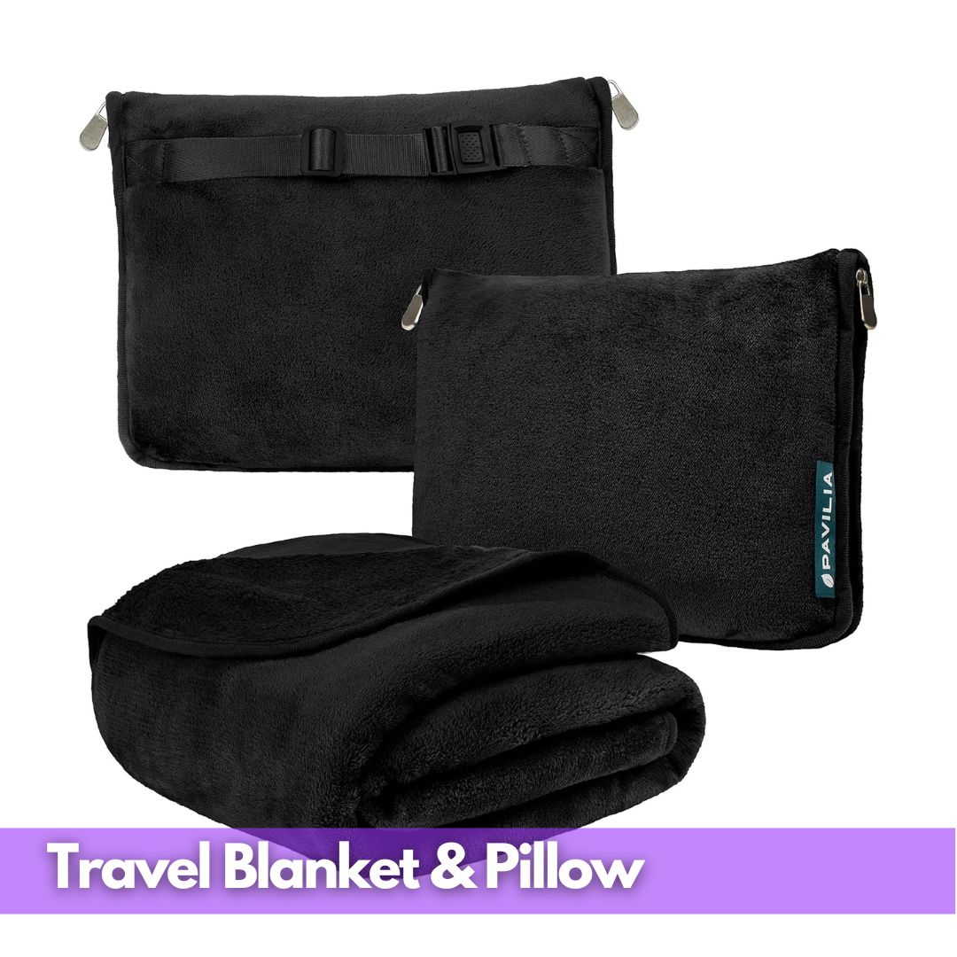 Cover Image for PAVILIA 2-in-1 Travel Blanket & Pillow – Compact, Soft, & Perfect for Flights